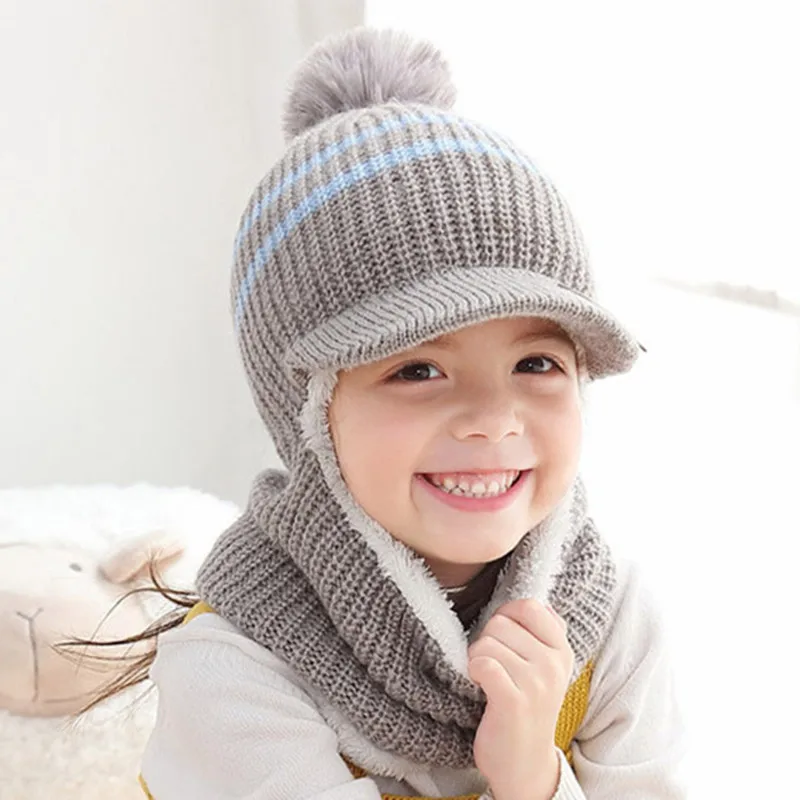 2 3 4 5 6 Years Old Boys Girls Knitted Beanie Hat Winter Warm Soft Cable Cap Ear Protection Snow Ski Bonnets