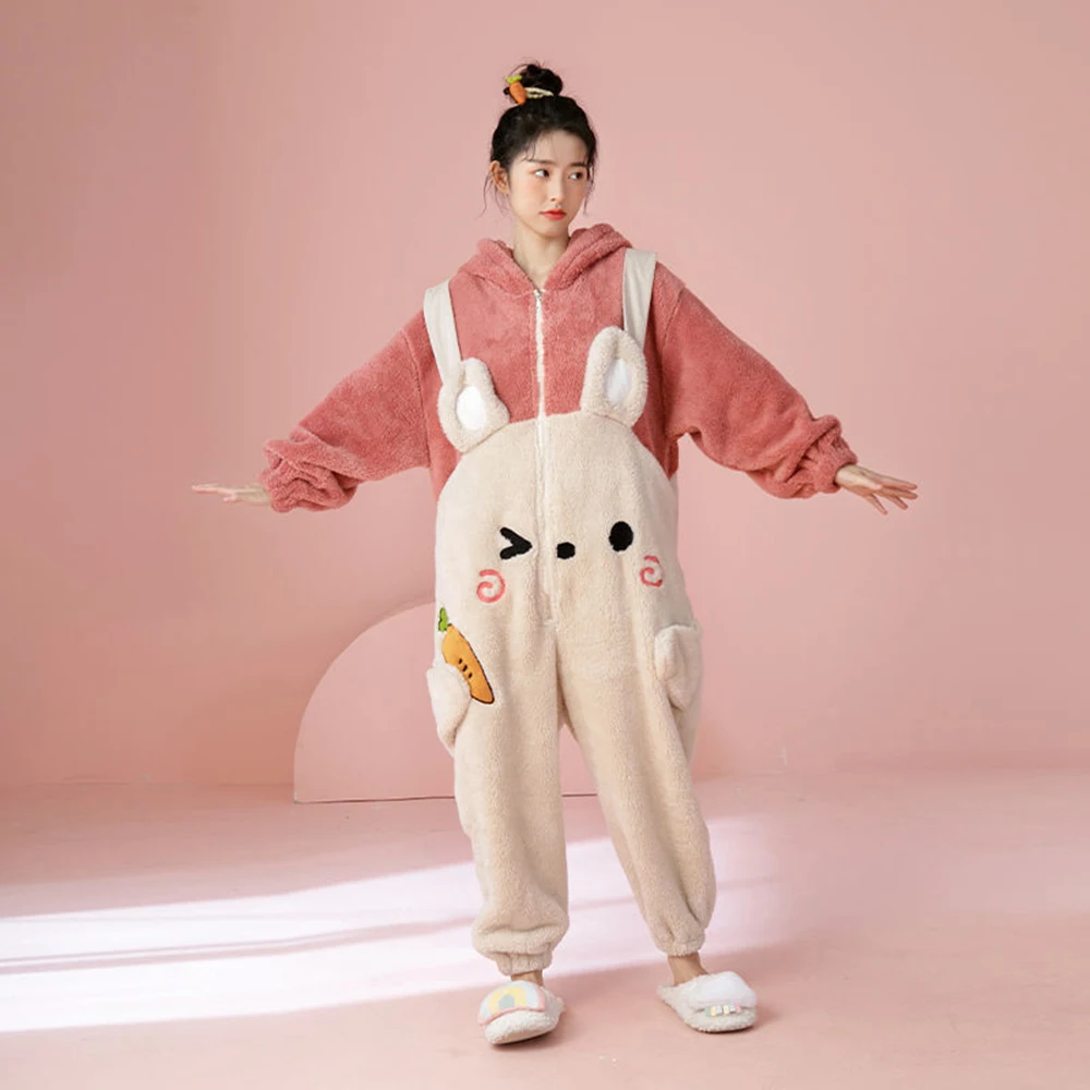 Unisex Adult Onesie Pajamas Women Flannel Cosplay Animal Bear One Piece Halloween Costume Winter Warm Soft Sleepwear Homewear