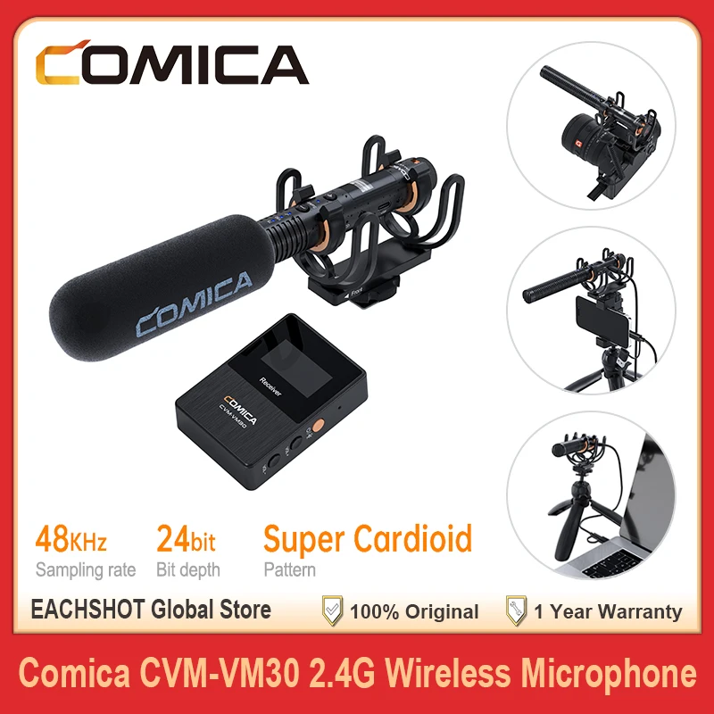 Comica VM30 2.4G Wireless Microphone Shotgun Microphone For DSLR Camera Smartphone Computer Podcast Recording Live Streaming