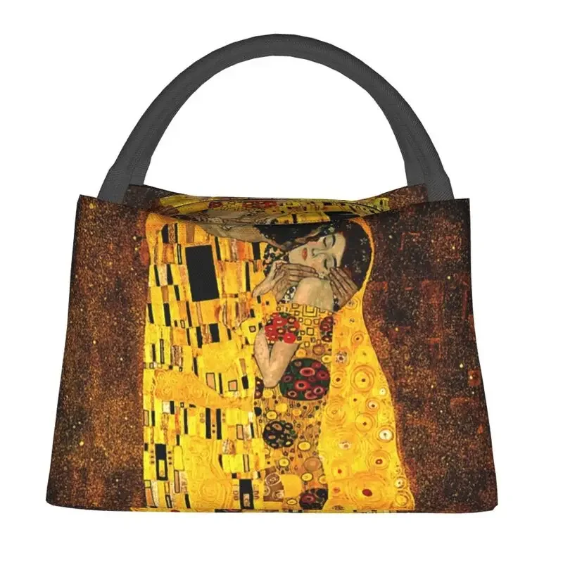 Klimt Kiss Thermal Insulated Lunch Bags Women Gustav Klimt Freyas Art Resuable Lunch Container Multifunction Meal Food Box