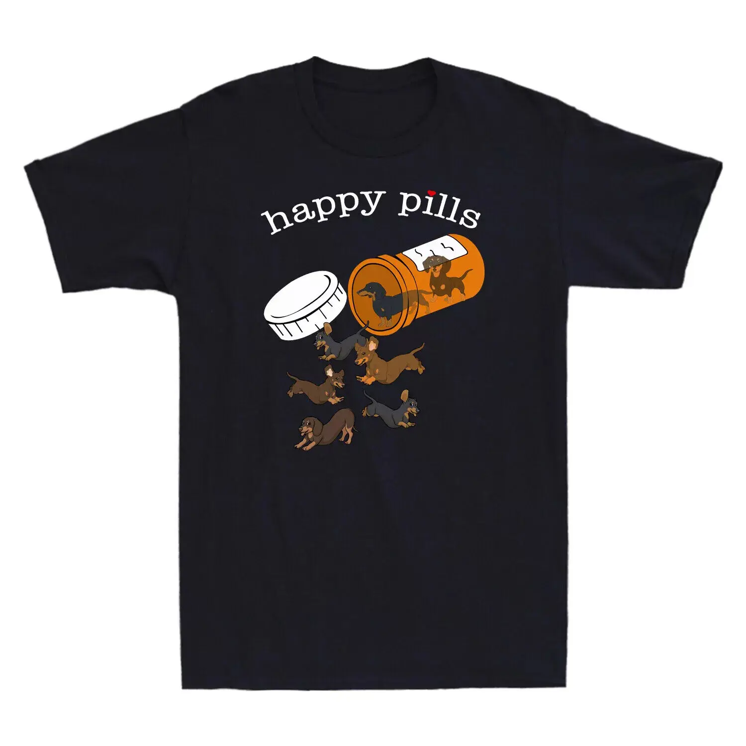 Happy Pills Dachshund Dog Lover Gift Cute Animal Graphic T-Shirt Men'S Black Tee