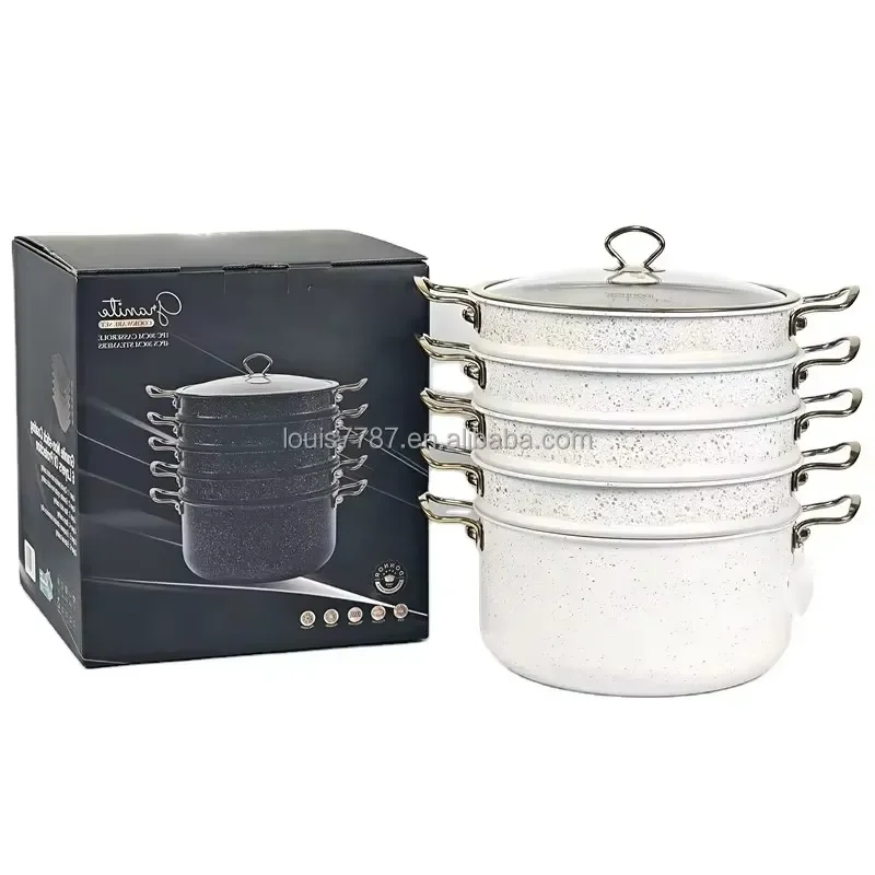 30cm Aluminum Non Stick Steamer Pot Marble Coating Casserole Kitchen Cookware for Household Cooking Healthy Pan Marble Coated