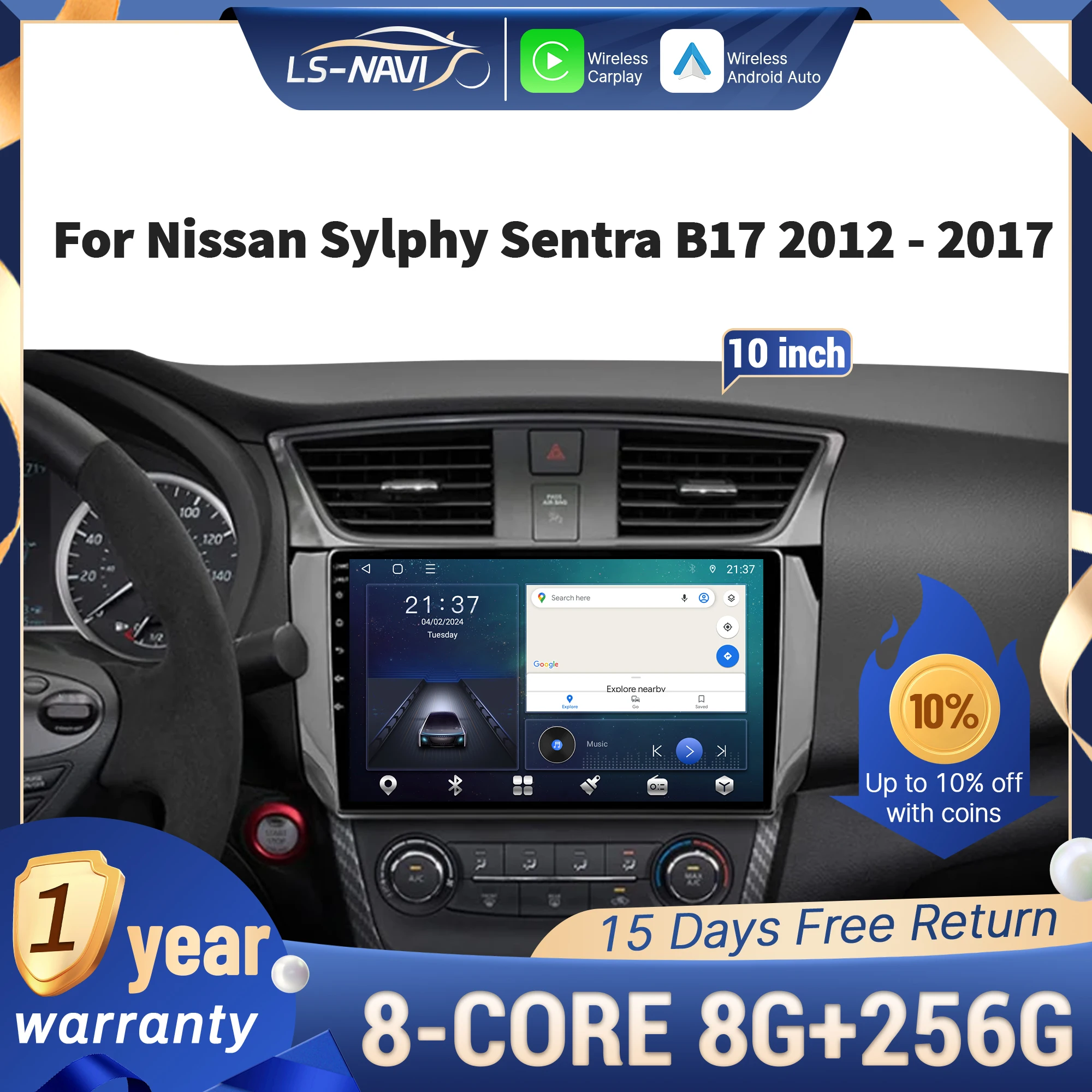 

For Nissan Sylphy Sentra B17 2012-2017 Car Radio Multimedia Navigation GPS Wireless CarPlay 4G Head Unit Stereo Touch Screen