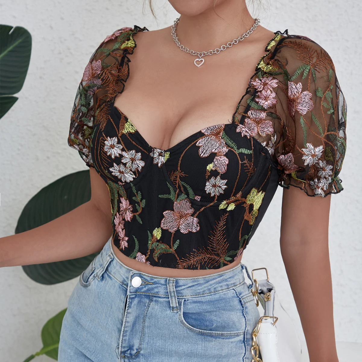 Lace Sexy Bustier Corset Crop Tops for Women Black Short Sleeve T-shirt Vest Top Summer Fashion Top Female y2k Party Streetwear