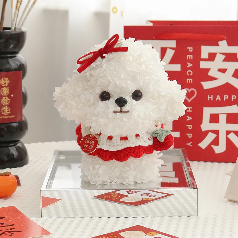 Maltese Eternal Flower Gift Box Doll Dog Decoration Birthday Girl New Year Valentine's Day Gift For Girlfriend