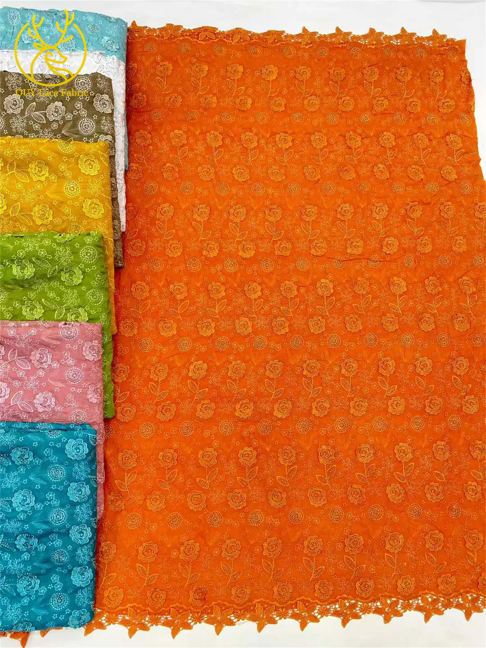 Laranja africano malha leite seda tecido de renda francês austríaco tule chiffon tecido renda 5 metros para vestidos de festa de casamento nupcial