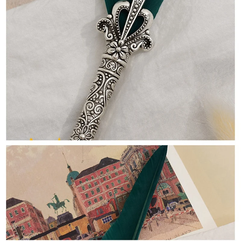 Caligrafia Quill Pen com Wax Seal Sticks para Iniciantes, Feather Dip Pen, Writing Ink Set, Gift Box