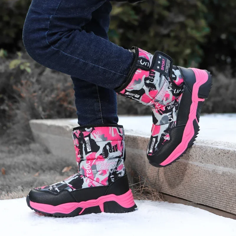 Children Plush Shoes Winter Snow Boots Kids Boys and Girls Warm Shoes From 5 To 9Y Footwear Size 31-43# From 5 TO 12Y