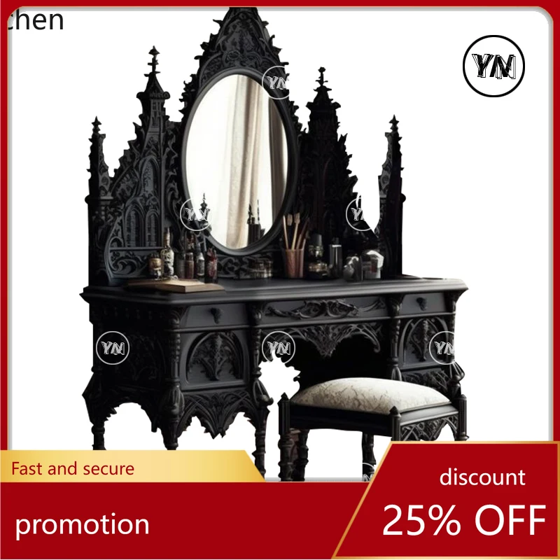 CZ  Vintage Bedroom Solid Wood Dressing Table Castle Pure Handmade Makeup Table Set