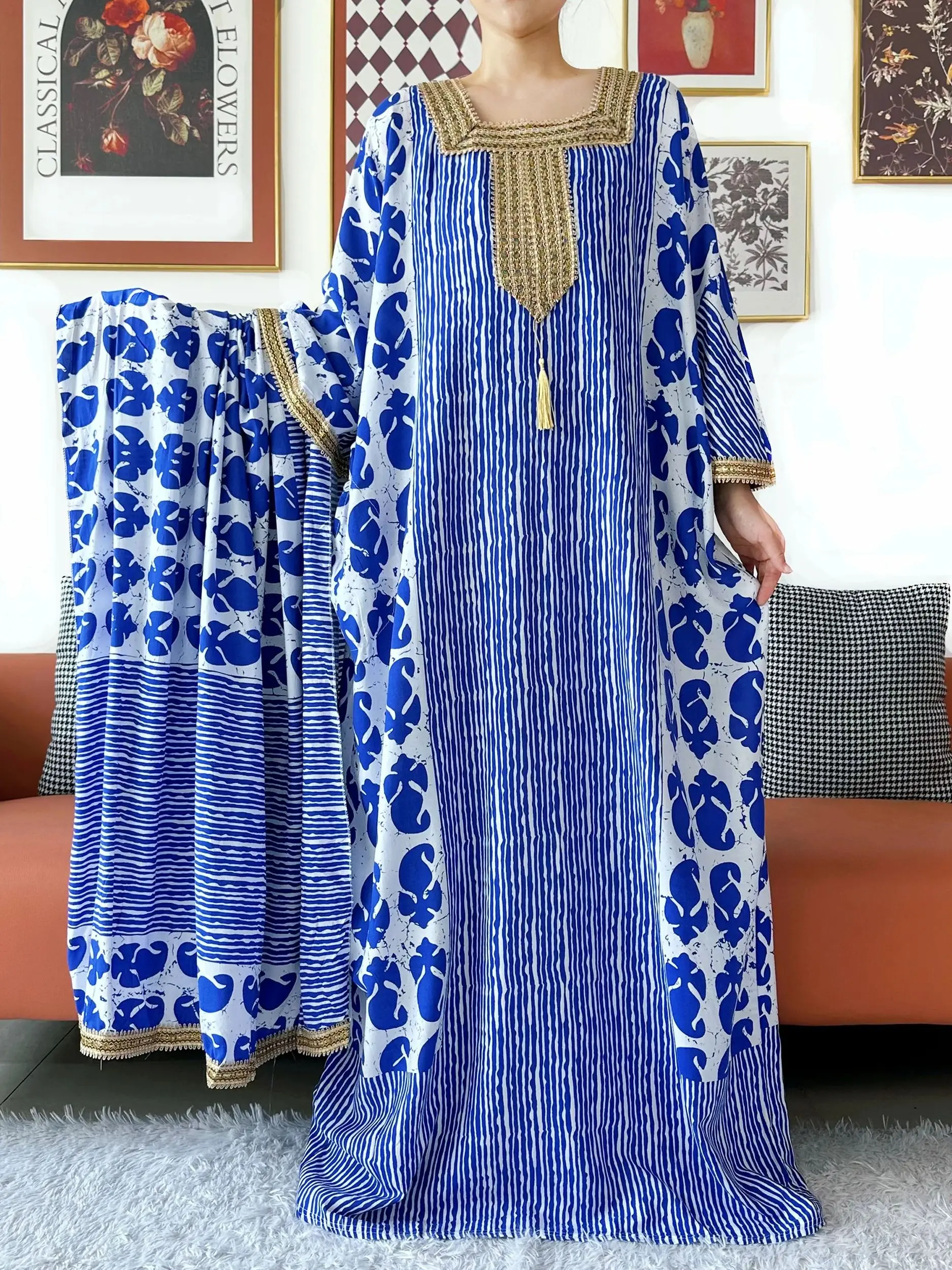 2025 فستان عباية أنيق بأكمام الخفافيش خارج الكتف قفطان قطن المرأة فضفاضة عباية بوهو فستان ماكسي فستان كاجوال فساتين أفريقية