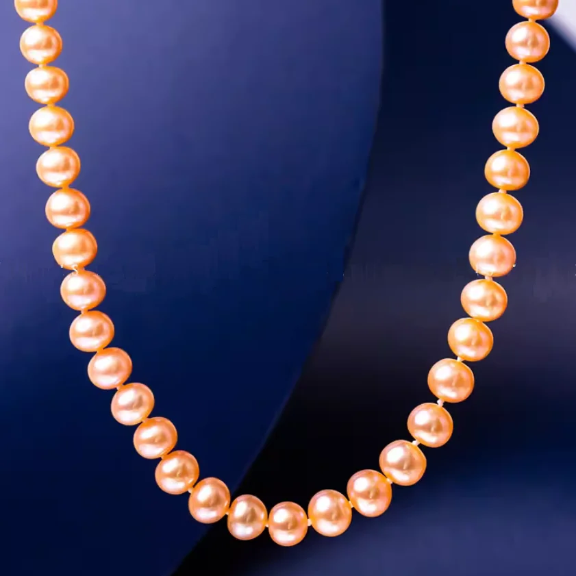 

17"6-8MM GENUINE NATURAL SEA CULTURED ROUND PINK PEARL NECKLACE