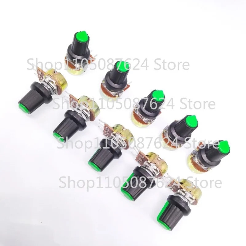 Potenciômetro Rotativo Linear MMZ 10 Unidades 20K B20K OHM com Botão Verde - Comprimento do Cabo: 15MM