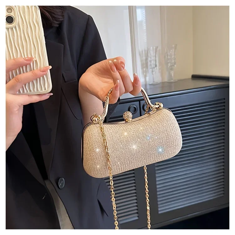 Glänzende Mini-Abendtasche, Geldbörse mit Strass-Kette, luxuriöse Glitzer-Bankett-Handtasche, perfekt für Party, Hochzeit, Abschlussball, Abendessen/Bankett – Detail 6