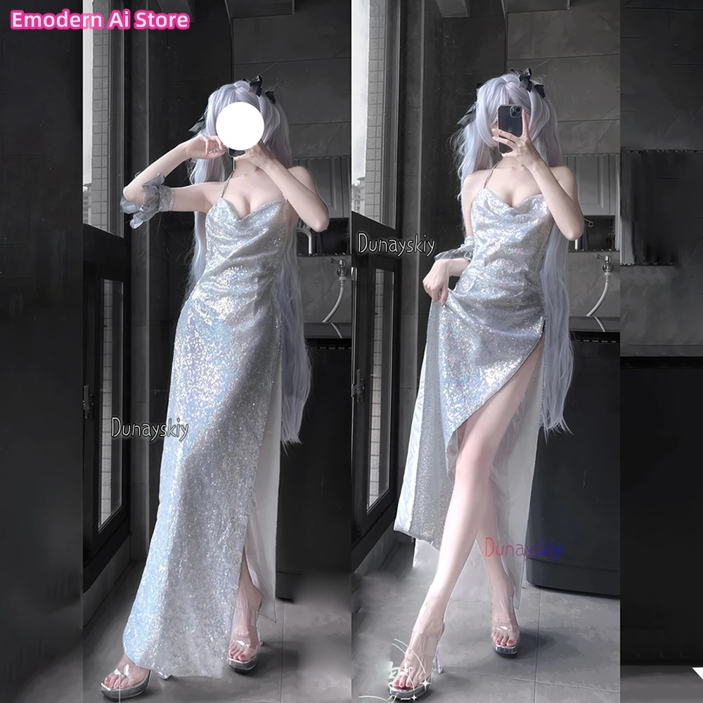 

Goddess of Victory Nikke Cinderella Glass Princess Cosplay 코스프레 Elegant V-Neck Sparkly Dress Women Role-play Sexy Dress