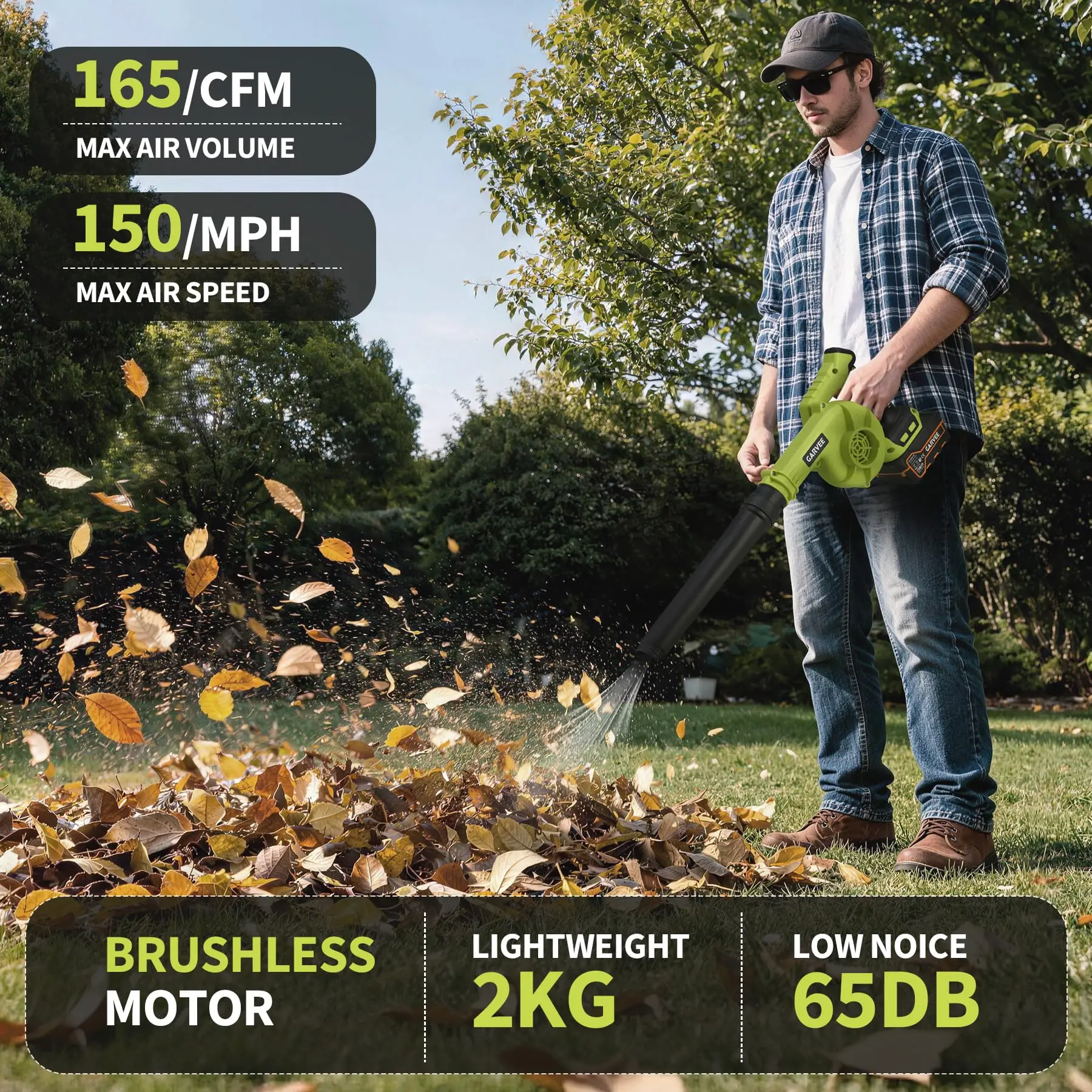 20V Cordless Leaf Blower With 4.0Ah Battery & Charger, Brushless Electric Blower, 6 Speeds, 165 CFM 145 MPH For Lawn Patio