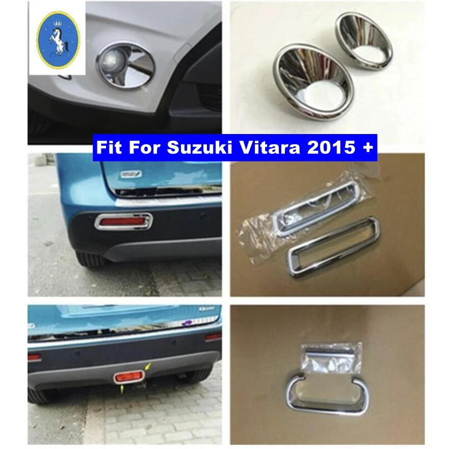 Accessories Front Head + Rear Bumper Fog Lights Lamps Decor Cover Trim Fit For Suzuki Vitara Escudo 2015 - 2018 Chrome Exterior