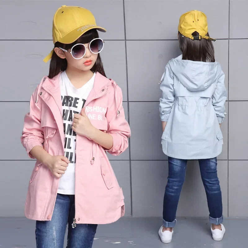 

Girls Autumn Jackets Children's Clothing Hooded Outerwear Fashion Windbreaker Top Kids Coat 4 To 14 Years Old Baby Fall Clothes
