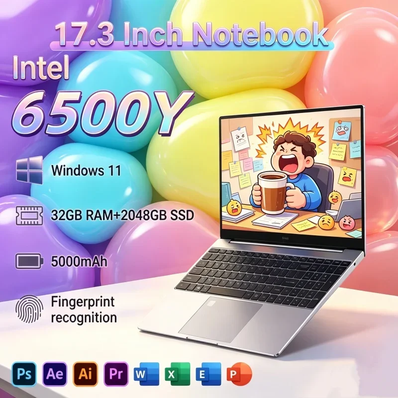 17.3" Big Screen Notebook Intel 6500Y 32GB RAM 1TB 2TB SSD Windows11 WiFi6 BT5.2 Robust Laptop Daily Study Office Home Use