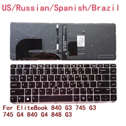 New US Russian Spanish Brazil Laptop Backlit Keyboard For HP EliteBook 840 G3 745 G3 745 G4 840 G4 848 G3
