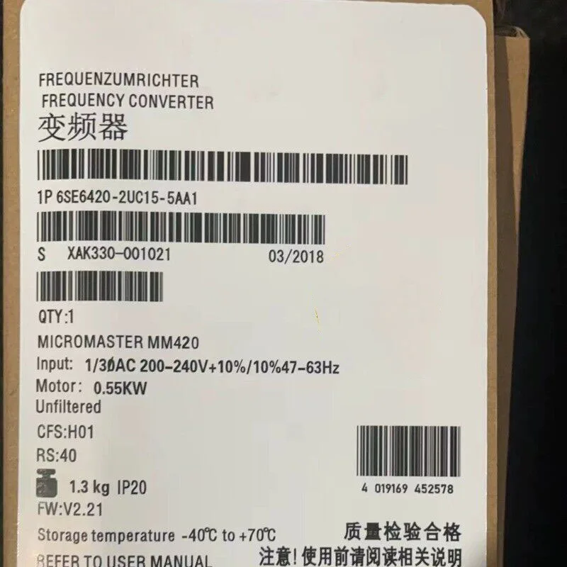 

6SE6420-2UC15-5AA1 1/3AC200-240V+10/-10% 47-63Hz 6SE6 420-2UC15-5AA1 New in Box 1 Year Warranty