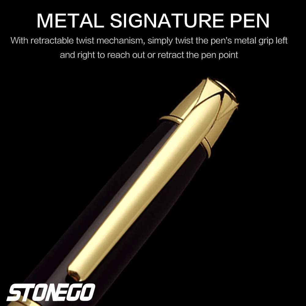 STONEGO Classic Luxury Ink Ballpoint Pen, Black Ink Medium Point 1.0mm Smooth Writing Metal Ball Point Pen Signature Pen