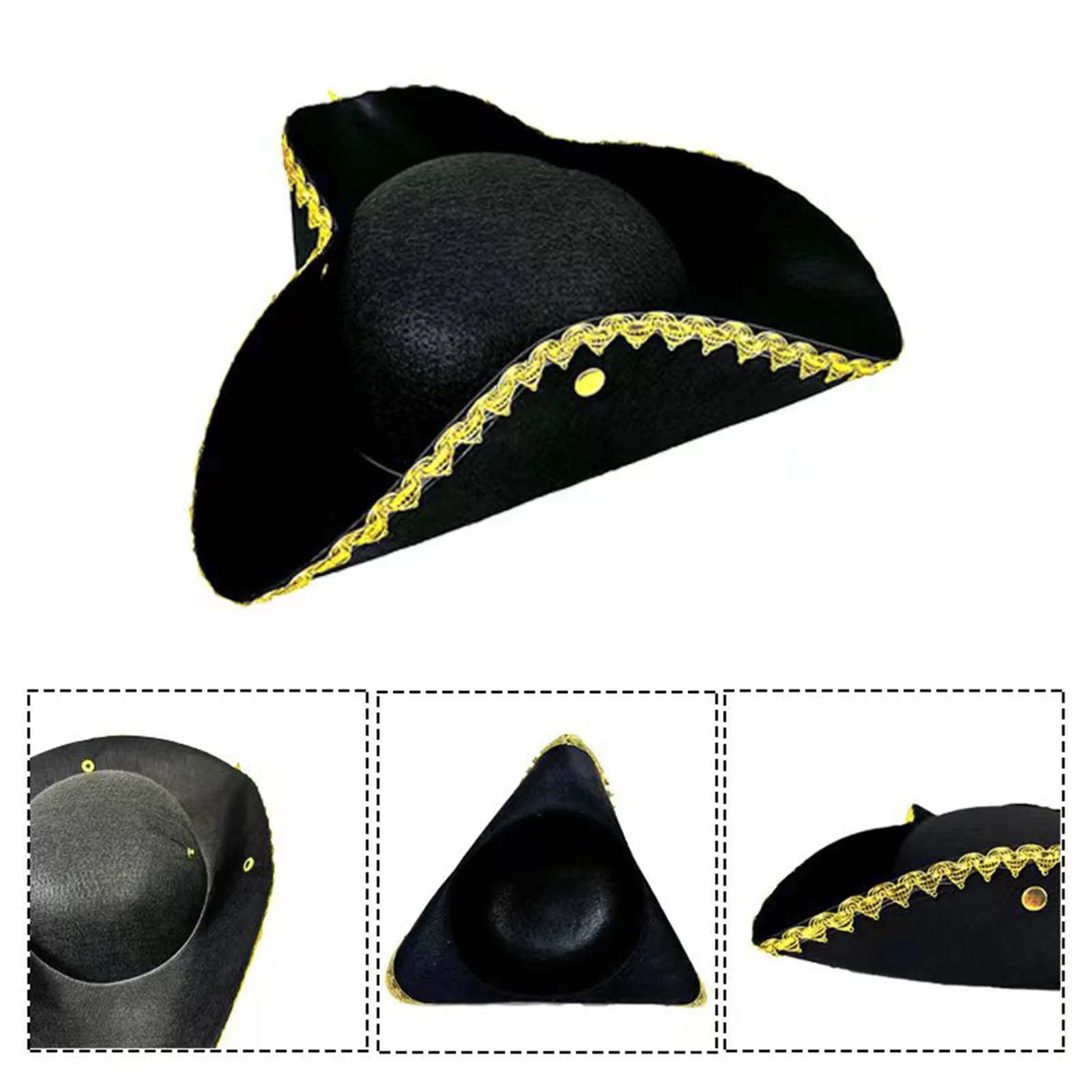 New Adult Colonial Tricorn Hat Halloween Pirate Hat Captain Cap Prop for Pirate Party Masquerade Carnivals Photography Headwears