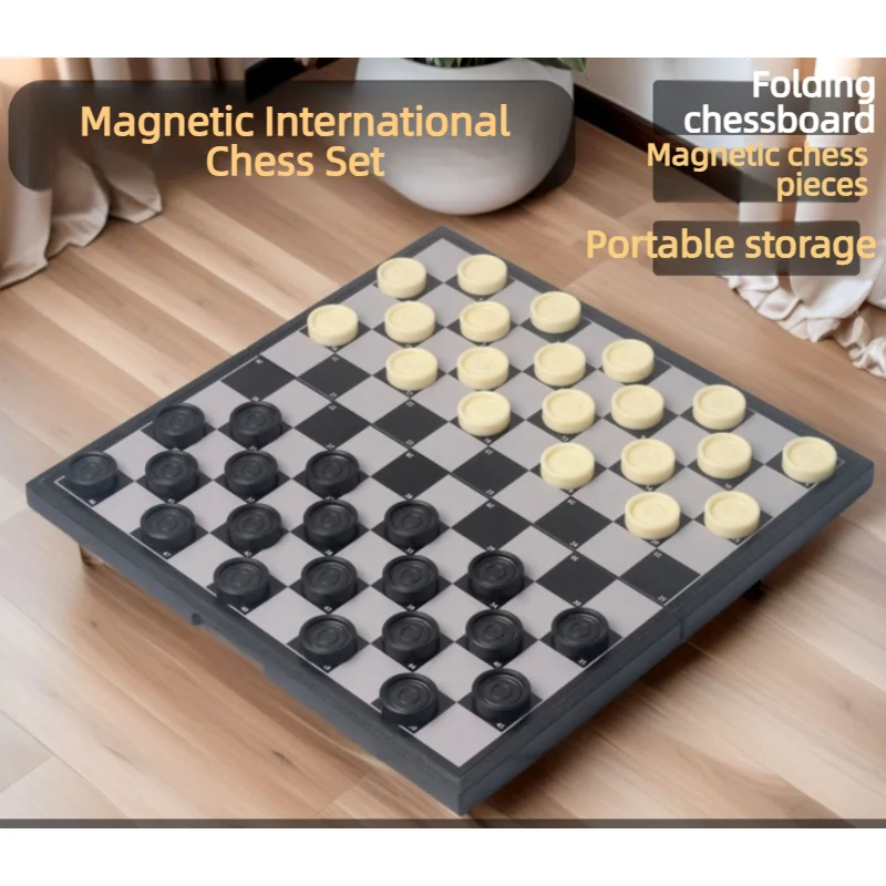 Magnetic 100‑square Checkers Set Folding Board Portable Family Draughts Board Game For Kids Adults