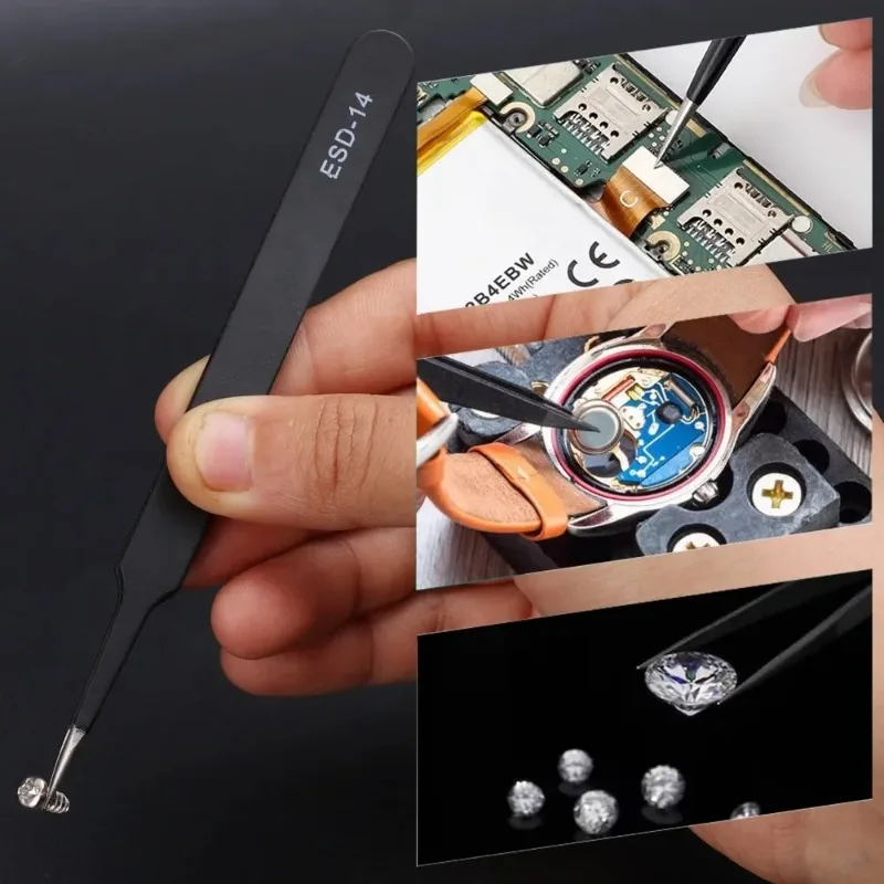 

Precision Tweezers Set ESD Stainless Steel Anti-Static PCB Repair Tools for Electronics Soldering Craft