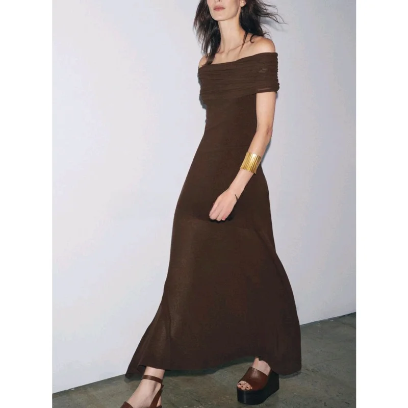 여름 신상 여성 니트 원피스 어깨 노출 원숄더 캐주얼 스타일 X자형 폴리에스터 섬유 민소매 레저용