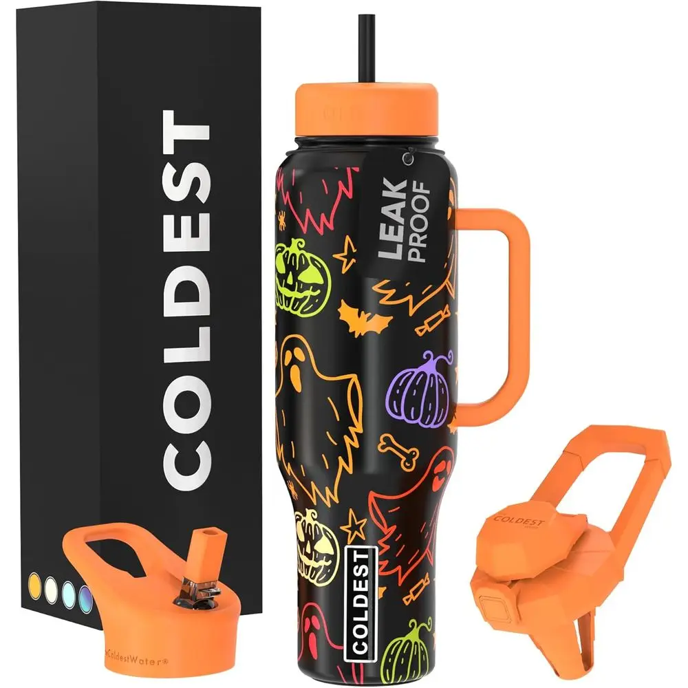 

Герметичный изолированный стакан из нержавеющей стали с ручкой, соломинкой и 3 крышками, емкостью 46 унций, основанием подстаканника