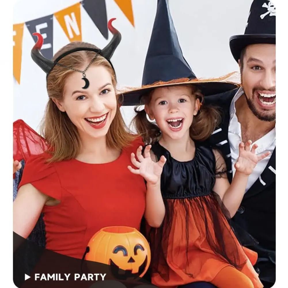 Cerceau de cheveux gothique pour enfants, vêtements de sauna de sorcière, cornes de bœuf, cerceau de cheveux de démon, noir de cheminée, rouge, Halloween