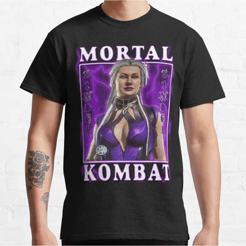 

Sindel 80s retro video game Mortal Kombat 1 Short-sleeve crewneck T-shirt for men large size Adult Tops S-6xl