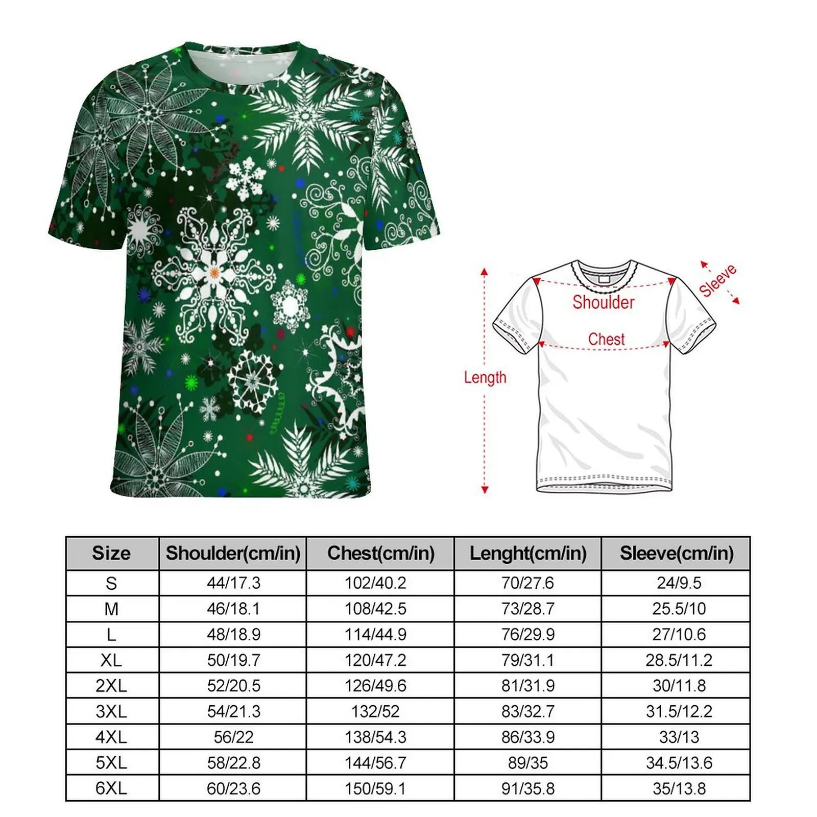 Oversized T-Shirt Summer Christmas Snowflake T Shirts Green Print Streetwear O-Neck Tshirt Man Hippie Graphic Clothing