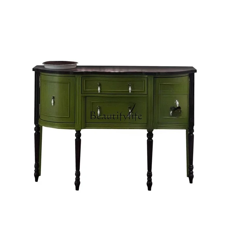 

ls 27 French retro entrance cabinet narrow American solid wood living room decoration light luxury high-end dining side cabinet