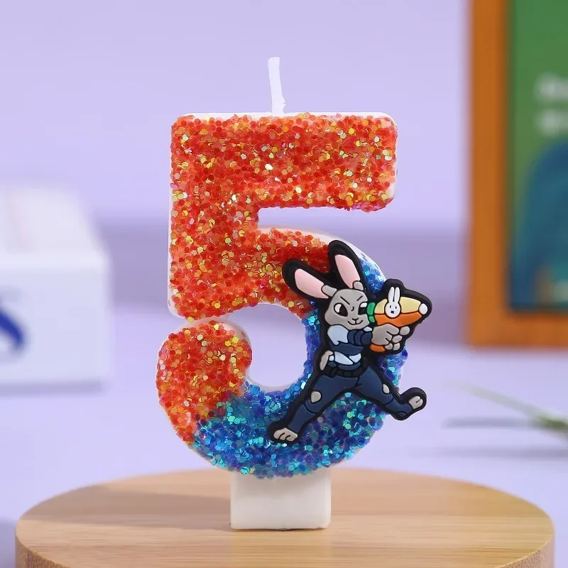 Dsn 0-9 Zahlen Zootopia Figur Thema 3D Geburtstagskerze Kuchenkerze Dekoration Kerzen für Mädchen Nick Judy Partyzubehör Spielzeug – Detail 7