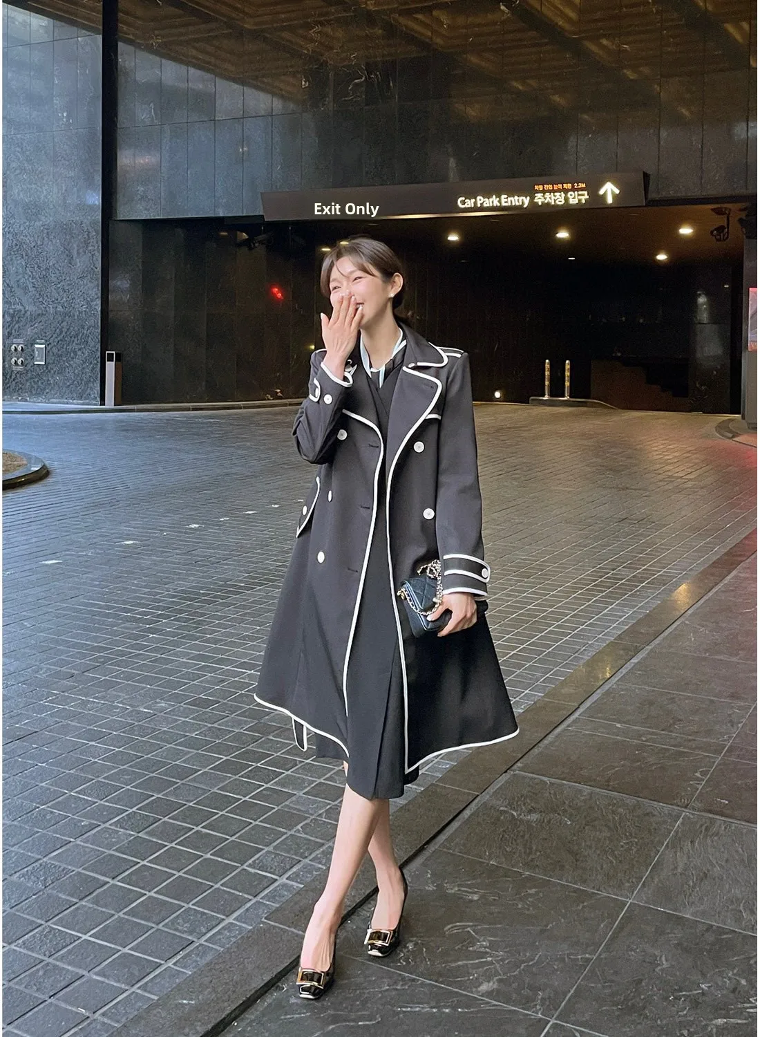 

Dongda Gate Women's Faionable Belted Color Blo Windbreaker Coat Medium Length Ele Outerwear Autumn Season 2024