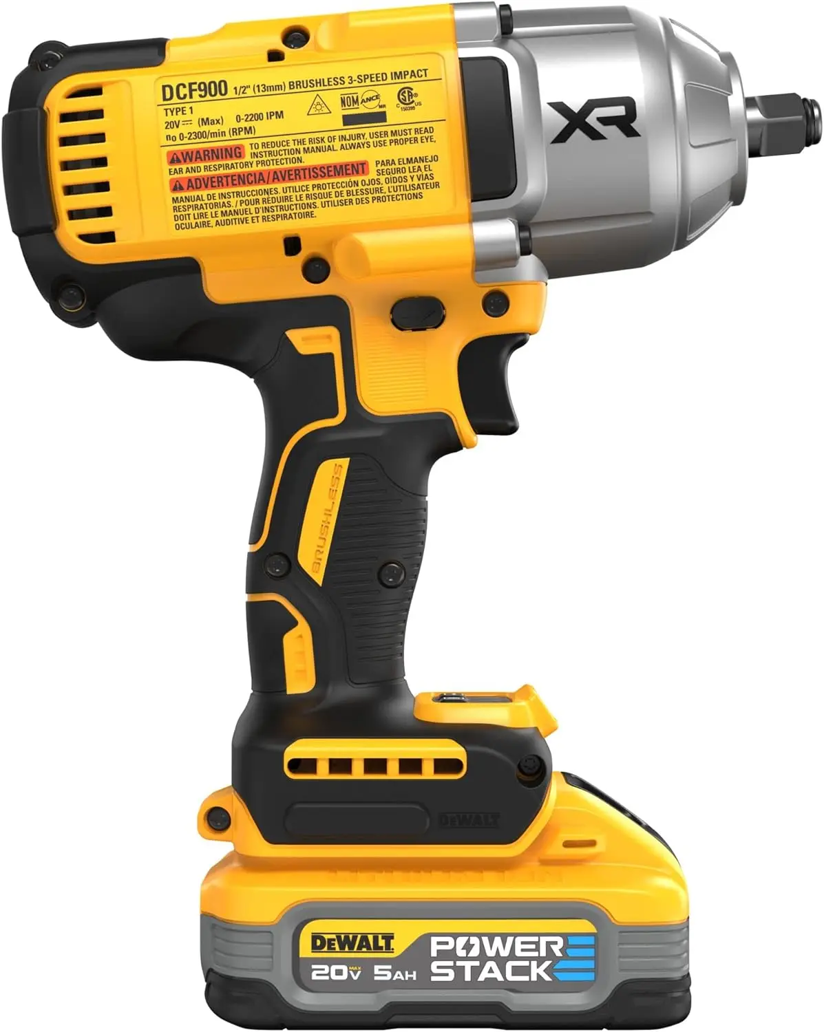 Akumulatorowy klucz udarowy DEWALT 20V MAX* XR, bezszczotkowy, 0,5 cala. Wysoki moment obrotowy z akumulatorem 5,0 Ah (DCF900H1)