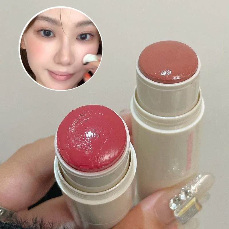 Double-ended Blush Stick Sponge Soft Face Brightening Water Light High Gloss Cream 2 in 1 Peach Pink Cheek Tint Makeup Cosmetics