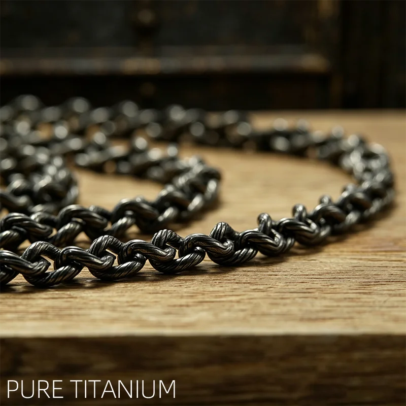 Punk Rock Unisex Yabi Style Solid Pure Titanium Link Chain Necklace Dark Gray Vintage Niche Personality Choker Accessories