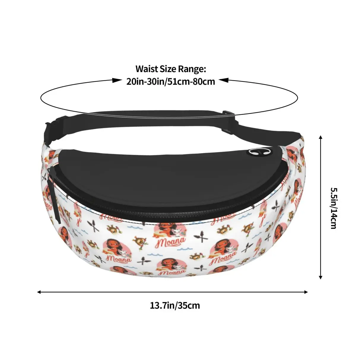 Custom Moana Cartoon Fanny Pack Women Men Crossbody Waist Bag for Cycling Camping Phone Money Pouch