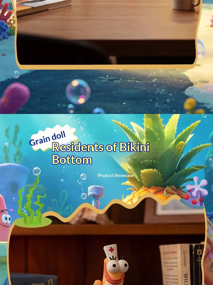 Original SpongeBob Bikini Bottom Bewohner Mini-Bean-Figur Blindbox Hintergrund-Fisch-Puppe Tischdekoration Anime Sammlerstück Geschenk – Detail 13