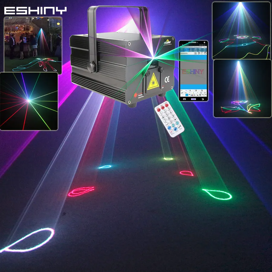 ESHINY APP 0.5/1/2W Animation RGB Laser Beam Stage Effect Light Disco DJ Projector DMX Dance Bar Holiday Party System Show S7N8