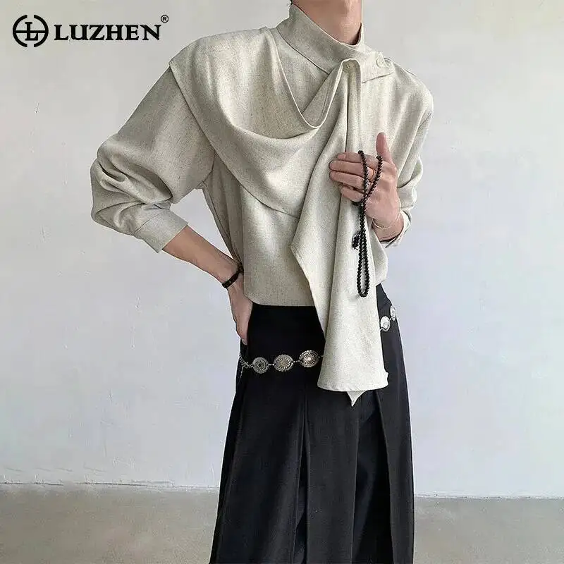 LUZHEN Luxury Sleeve 2026 Handsome Elegant New Original Long Shirts Men's Stylish High Quality Plain Scarf Decorate Tops JY7605