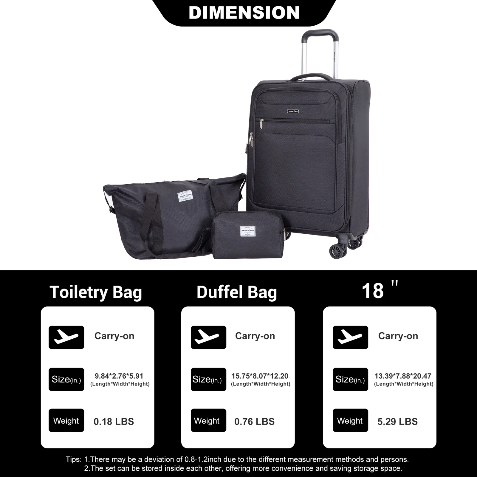 2 Piece Luggage Set Softside Expandable, Lightweight Carry on Suitcase with Double Spinner Wheels and Travel Duffle Bag