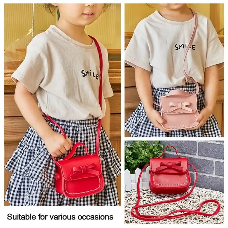 Fashion Small Purse for Little Girls Children Toddler Kids Cute Bow Messenger Bag Crossbody Bag Coin Wallet Single Shoulder