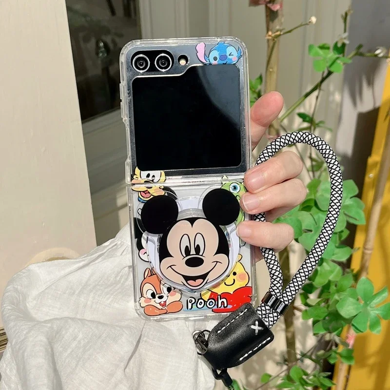 Disney Mickey Minnie Alien Stitch Magnetic Holder Magsafe Wireless Charge Phone Case For Samsung Galaxy Z Flip 5 5G 4 3 Cover