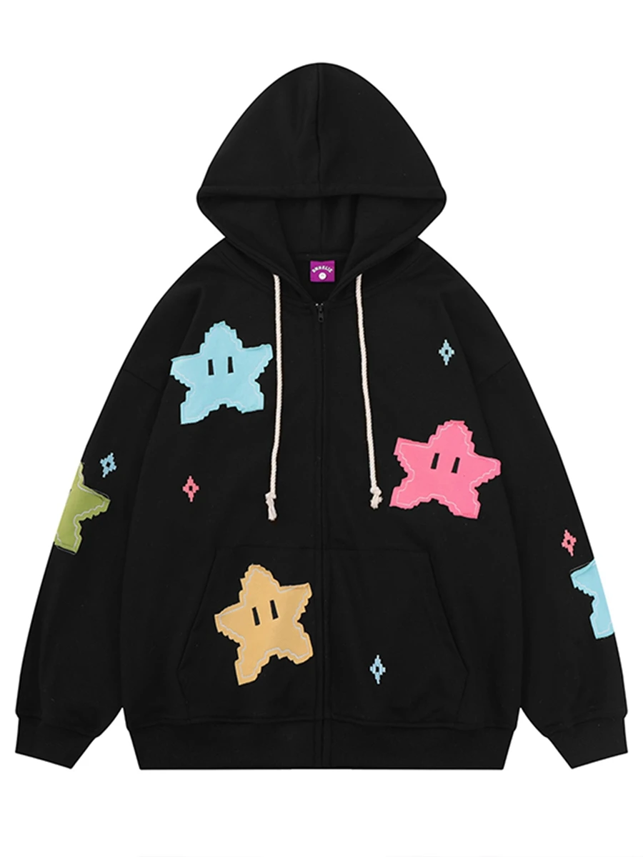 Women Hoodie Long Sleeve Hooded Stars Sweatshirt Jacket Outwear with Pockets for Street Casual