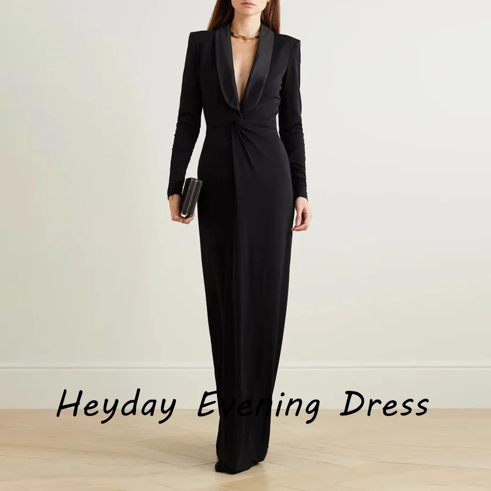 

Heyday السعودية V-Neck Crepe Straight Long Sleeves Fashion Sexy Ruffle Floor Length Elegant Prom Dress For luxurious Woman 2024