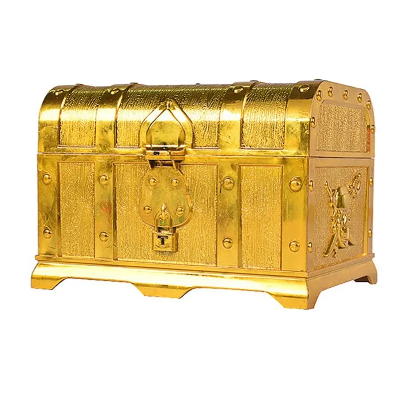 ABKS-3X Pirate Treasure Chest Decorative Treasure Chest Keepsake Jewelry Box Treasure Boxes Large Size Electroplating Gold