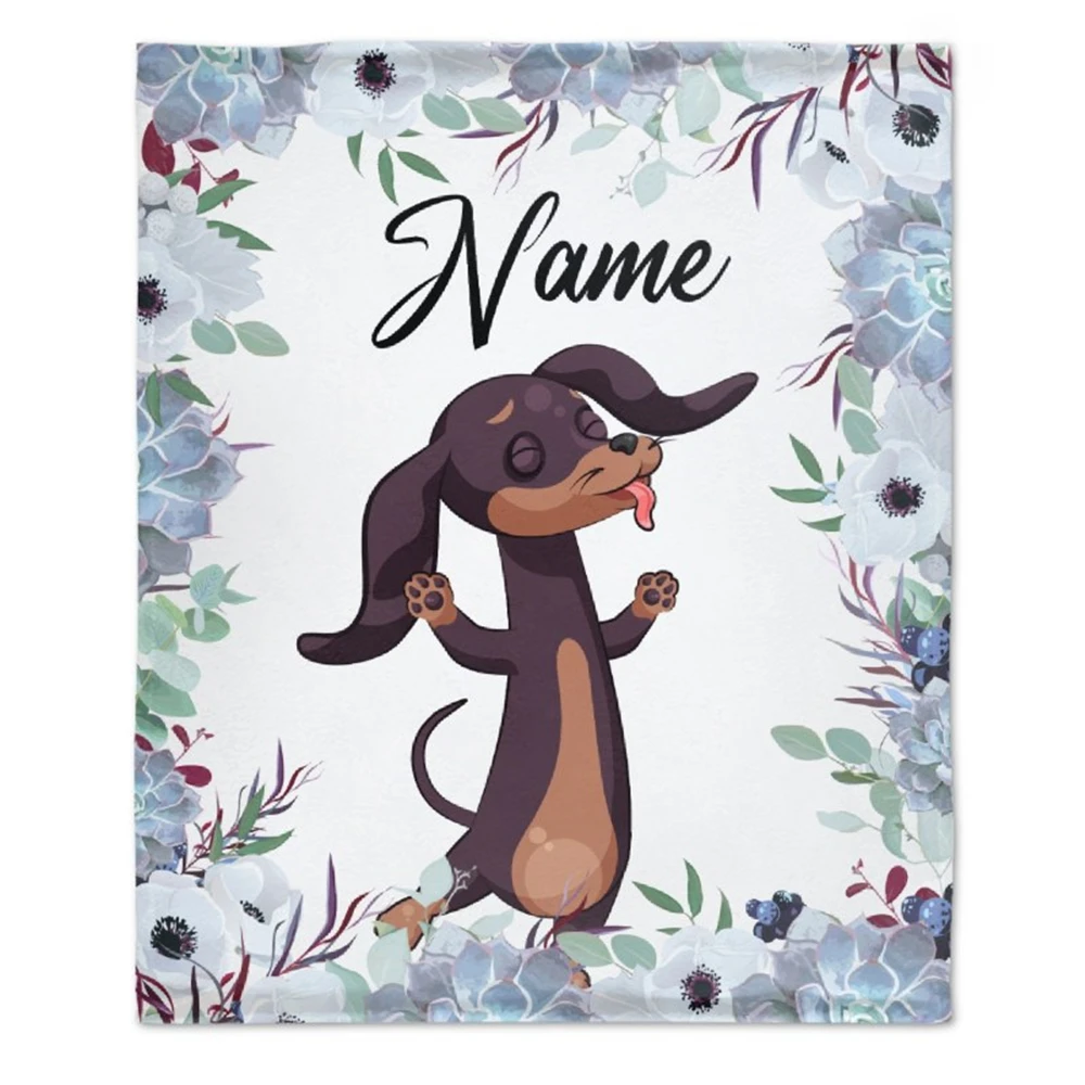 

HX Kids Blanket DIY Name Funny Dog Dachshund Floral 3D Printed Throw Blankets for Beds Bebies Plush Quilts Brithday Gifts